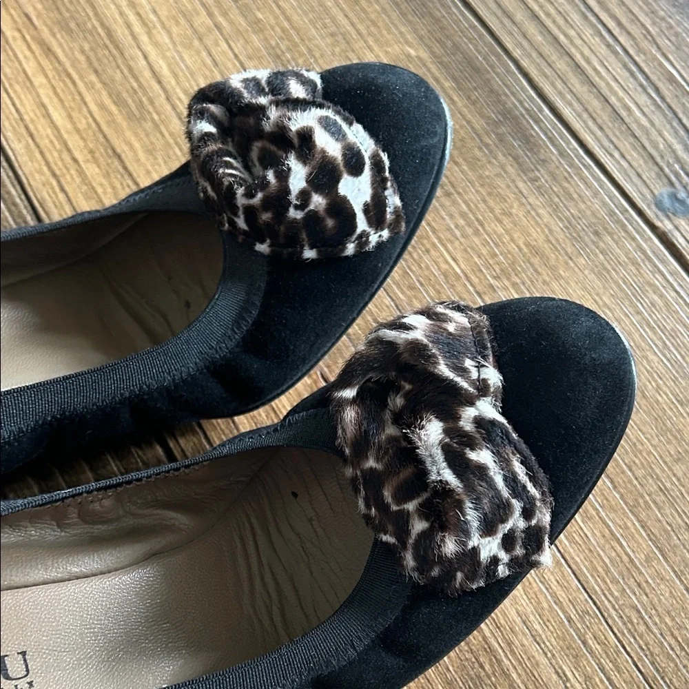 Anyi Lu Black Wedges with Leopard Accent